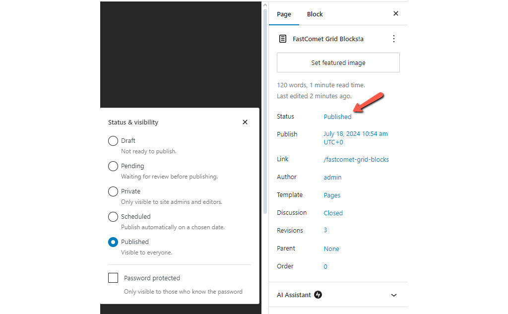 WordPress 6.6 Publish Interface FastComet