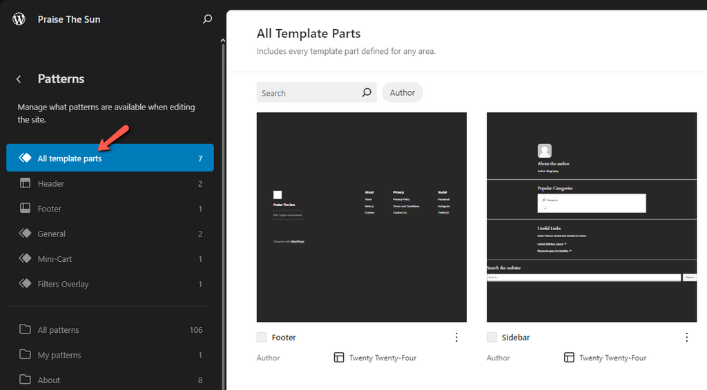 WordPress 6.6 Template Parts FastComet