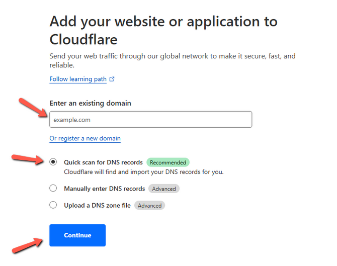 Continuing the setup of a new website in CloudFlare