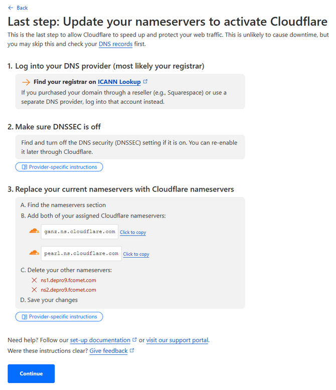 Configuring your domain with CloudFlare's nameservers