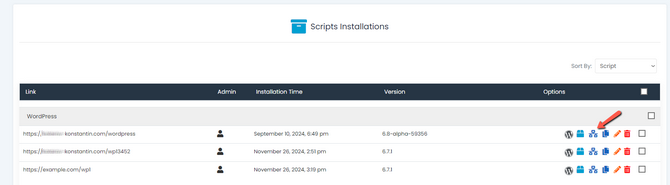 Initiating a staging via softaculous