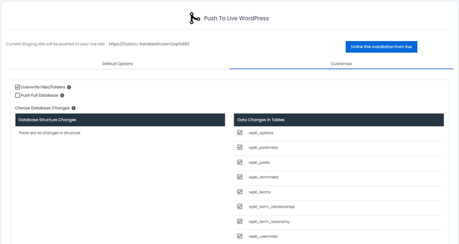 Selecting which content to push to a live environment